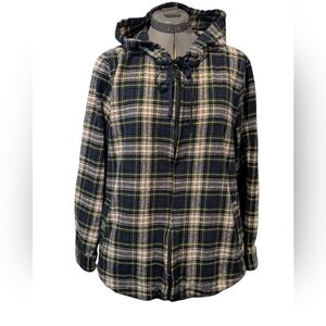 44 North Plaid cotton Flannel Hooded Women's Jacket Shacket Large